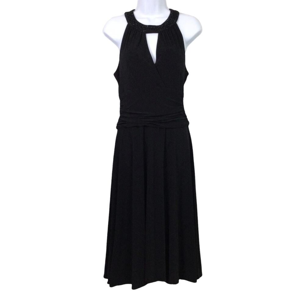 Jessica Howard Classic Elegant Sleeveless Halter Beaded Keyhole Midi Dress 10